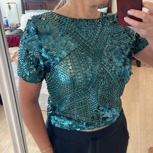 Karina Grimaldi green sequin blouse